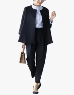 [Rayiisuy] ノーカラー　パンツスーツ レディーススーツ 上下2点セット