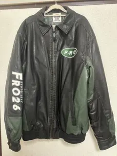 freaks storeフロクラブ エコレザージャケット ブラック/グリーン