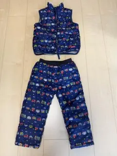 車柄ネイビー ベストとパンツセットのサムネイル