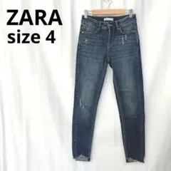 ザラ▶デニム サイズ4 インディゴブルー 綿混 ダメージ加工