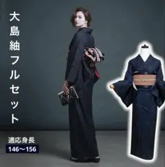 正絹　大島紬　袷　フルセット　モダン　日常着　初心者セット　タ9