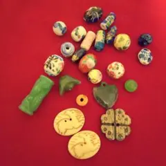 中華系　陶器ビーズ　ボタン　セット