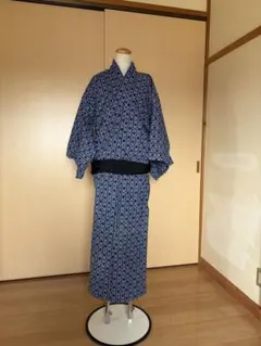 青色と白の模様 メンズ浴衣