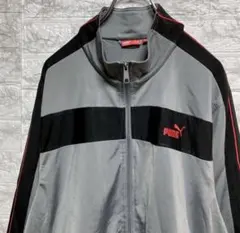 好配色　プーマ　トラックジャケット　人気Lサイズ 赤刺繍ロゴ　グレー　黒　リブ