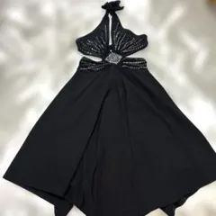 【美品】アルゼンチンタンゴ ドレス ワンピース ホルターネック 黒ドレス