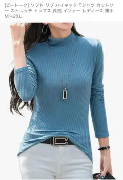 スカイブルー ハイネック Tシャツ 2XL