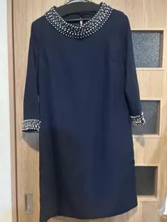 ネイビー パール装飾 パーティードレス