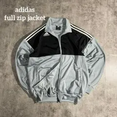 adidas アディダス ジャージ ジャケット古着グレー×ブラックM〜L刺繍ロゴ