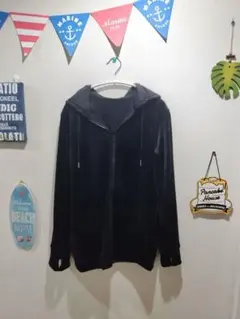 ☆新品 ベロア Wジップ ロングパーカー UVカット 黒 ☆のサムネイル