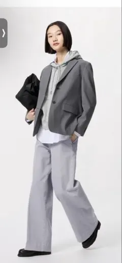 ユニクロ UNIQLO ワイドトラウザージーンズ 丈長め グレー