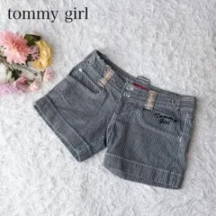 トミーガール　短パン　ショートパンツ　ストライプ　刺繍ロゴ　コットン　綿100