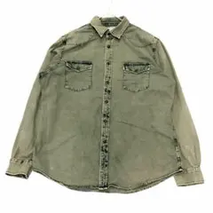 モッシモ デニムシャツ ウエスタン長袖シャツ モスグリーン US古着y30①