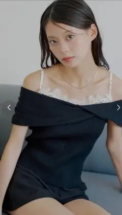 オフショルダー ニット 半袖 ブラック