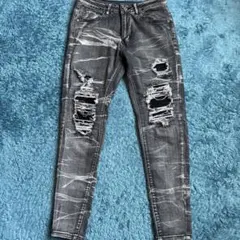メンズダメージ加工スキニーデニムグレー