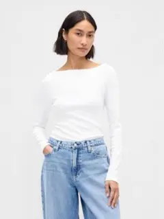GAP ボートネック長袖Tシャツ ホワイトのサムネイル