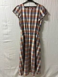 ブラウン系チェック 半袖ワンピース