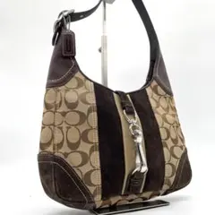 【極美品】コーチ　ワンショルダーバッグ　ジャッキー　ヘリテージ　シグネチャー　茶