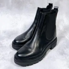 ☆美品☆【エネス】サイドゴアブーツ (38) 厚底　トラックソール　レザー　黒