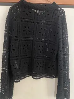 花柄 クロシェ編み カーディガン ブラック L