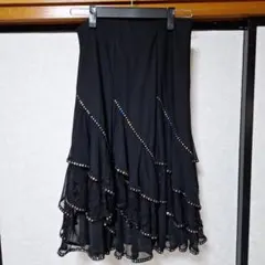 社交ダンス用スカート 黒 ラインストーン フリルのサムネイル
