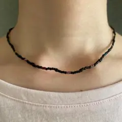 【No.12】ビーズネックレス 黒カラフルシック金属アレルギー対応 ハンドメイド