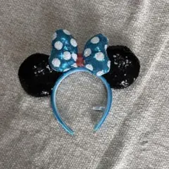 ミニーマウス風カチューシャ 青と黒のドット