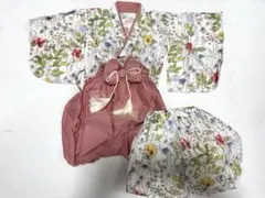 【美品】花柄甚平とパンツ3点セット 70〜80cm
