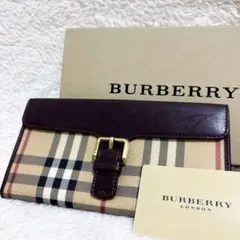 美品　バーバリーロンドン　長財布　ノバチェック　ホースマーク本革　PVC レザー