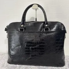 極美品　希少　ステファノマーノ　ビジネスバッグ　クロコ型押し　ブラック　黒のサムネイル