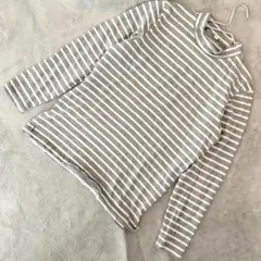 UNIQLO ウォッシュボーダーハイネックTシャツ グレー サイズL