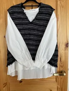新品＊LUCA ツイードフリンジベスト　プリーツブラウスセット