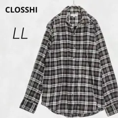 c4178【クロッシー】ネルシャツ 長袖 LL コットン 茶 黒 白 チェック