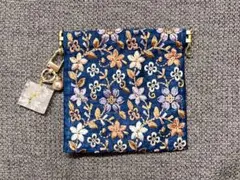 インド刺繍リボンバネ口金巾着　裏地なし　レジンチャーム付き