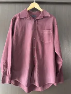 古着 ストライプ 長袖シャツ　ワインレッド