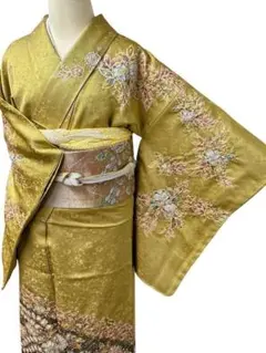 【美品】訪問着 桐屋 翠山工房 辻が花 絞り 金通し 芥子色 仕付け糸