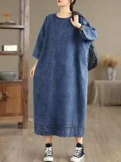 シンプル 大きいサイズ デニムワンピース レトロ 着痩せ 体型をカバー 美品