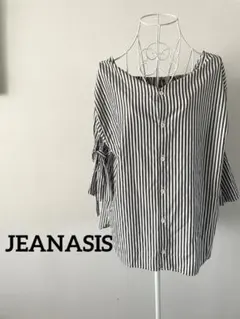 【JEANASIS】ブラウス　ストライプ　ワイドネック　リボン袖　Free