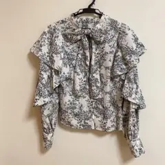 one after another NICE CRAUP 花柄ブラウス 白×黒