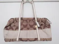 【COACH】シグネチャーミニボストン ハンドバッグ(ベージュ・ブラウン)