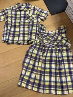 コンビミニ 半袖シャツ ワンピース 100cm チェック柄 双子 男女双子のサムネイル
