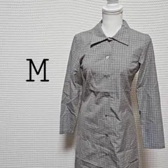グレー系チェック 長袖ミニ シャツ ワンピース M
