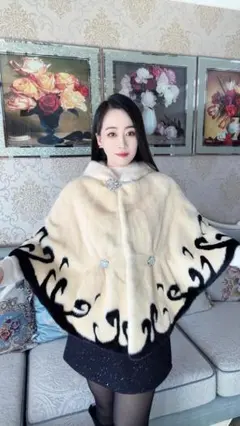 裾周り262cm 大判 デミバフミンク ケープ ポンチョ リアルファー 