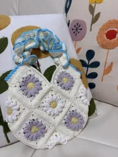 ハンドメイド　グラニーバッグ　かぎ針編み　花　グラニースクエア　モチーフバッグ