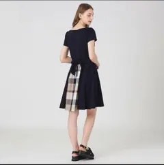 【ブルーレーベルクレストブリッジ】コンパクトコットンポンチワンピース　半袖　38