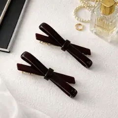 【2個セット】アセテートリボンヘアクリップ　韓国　ヘアアレンジ　大人可愛い