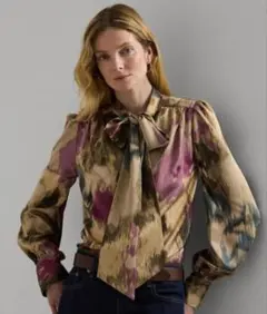 【2024年】ラルフローレン　フローラル サテンシャルムーズタイネックブラウス