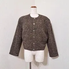 Sabby Genteel ツイード調ノーカラージャケット 毛 ブラウン 高級感