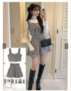 GRL ラメツイードビスチェ×ミニフレアスカートセットアップ