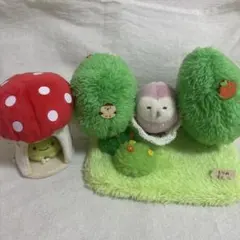 すみっコぐらし　もりのすみっこ、きのこの家、手のりぬいぐるみ2個セット　中古品