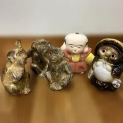 縁起物 置物 セット 狸 猿 郷土玩具